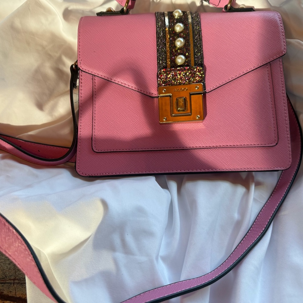 Aldo Pink Crossbody Bag with Pearl and Gold Accents